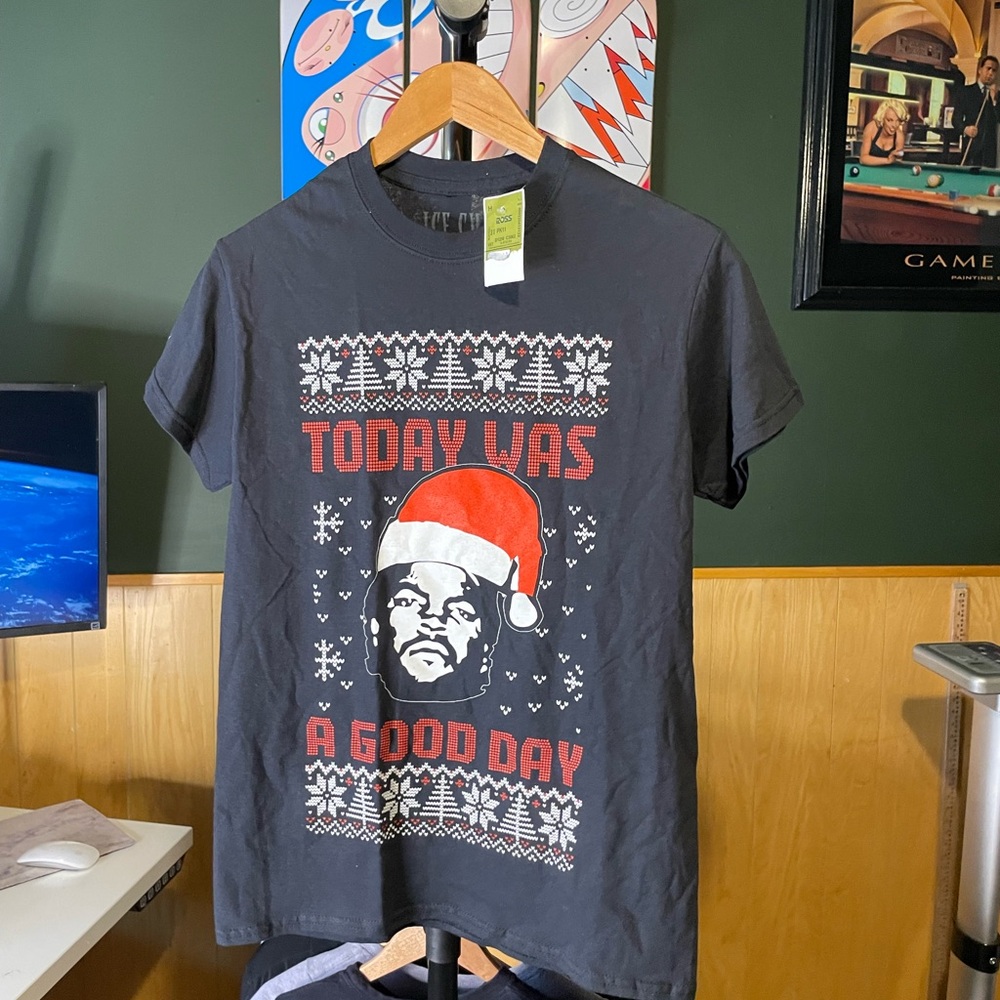 Ice cube today was a good day black Holiday Graphic Tee with Red Santa Hat - s